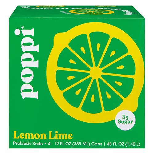 Poppi Lemon Lime Poppi Prebiotic Soda - 4 pack, 12 fl oz can